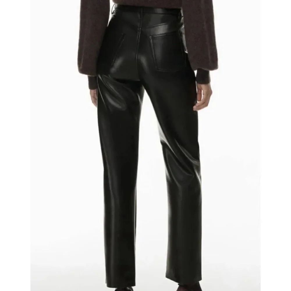 Aritzia Wilfred Pants Women's 8 Black Melina High Rise Straight Leg Faux Leather